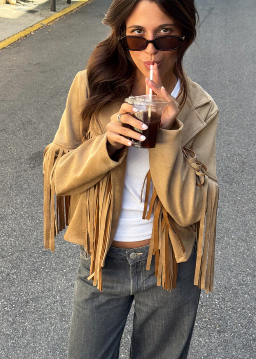 Hamala fringe jacket brown